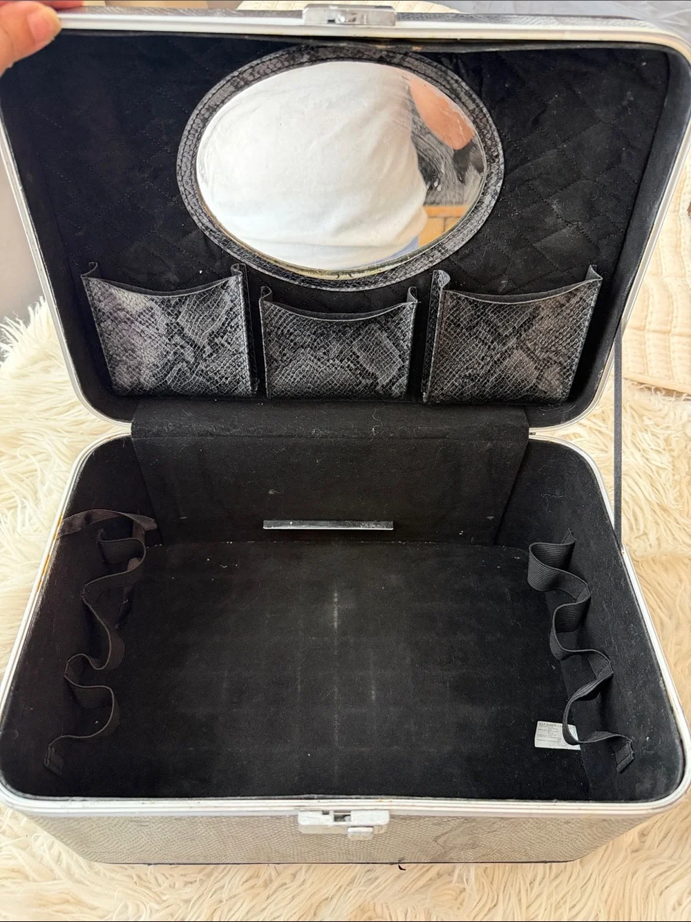 Black Faux Snakeskin Train Case